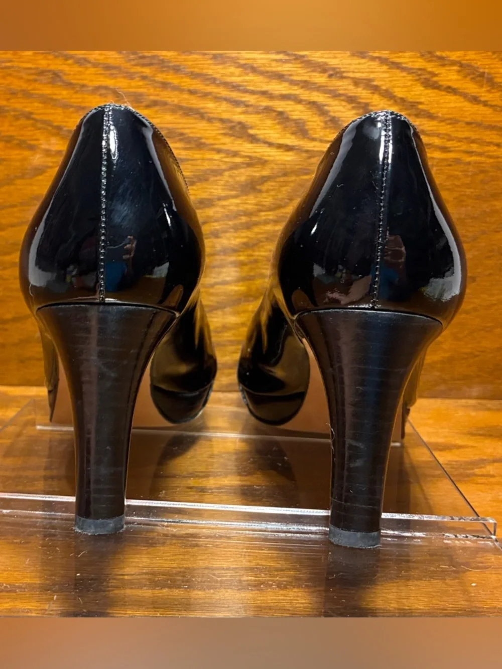 Stuart Weitzman Cut Out Peep Toe Platform Pumps Black Patent Leather Size 8.5